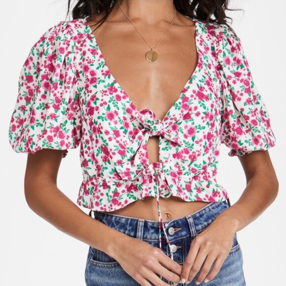 For Love And Lemons Petal Blouse in Carnation - Picture 4 of 9